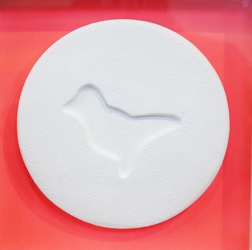 Dean 'Zeus' Colman (b. 1968) 'Love is a Drug', signed and dated 2017 verso, limited edition 1/10, tondo plaque, 17cm in diameter